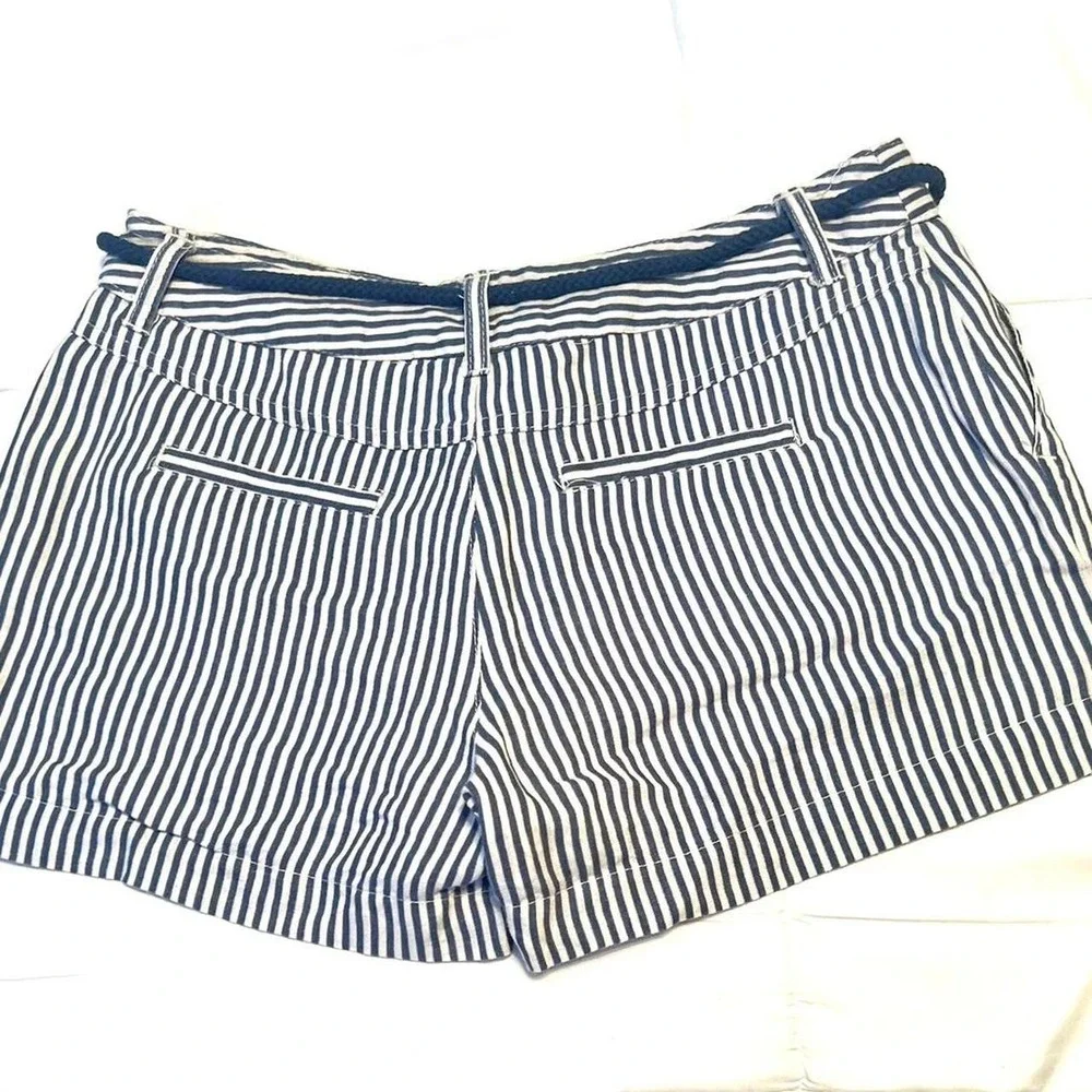 Cynthia Rowley navy + white striped shorts with adjustable waist